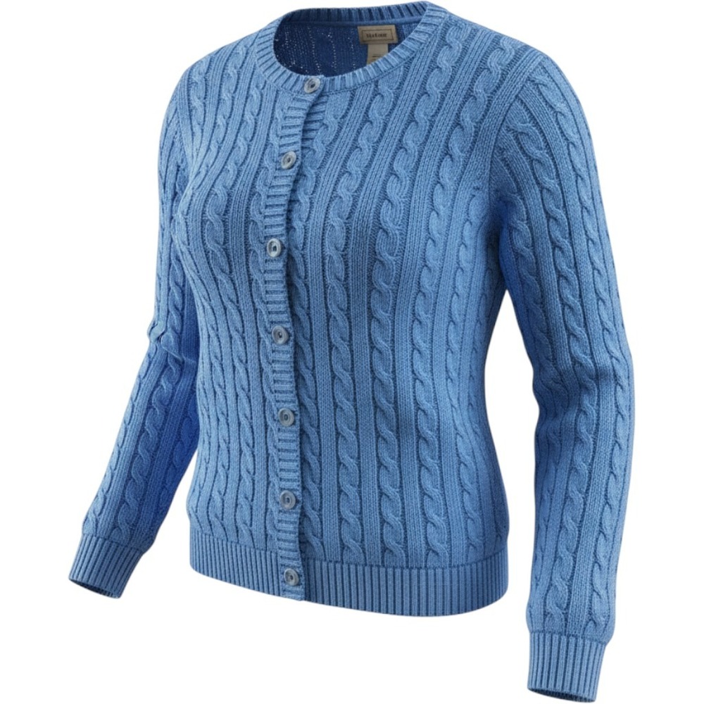 LL Bean Womens Blue Cable Knit Cotton Cardigan Sweater Size S Regular 0HNR9